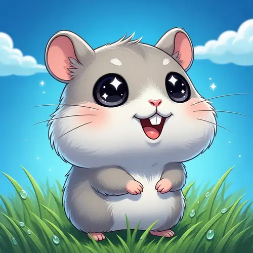 Ultra-Cute Hamster Smiling | Blue Sky & Green Grass Background
