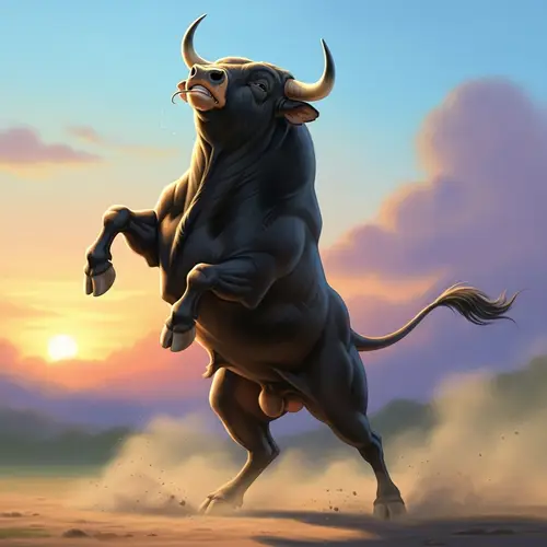 Powerful Bull Victory Dance in Vivid Sunset Environment