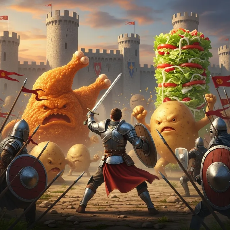 Knight Battles Food Buffet - Clash of Culinary Titans