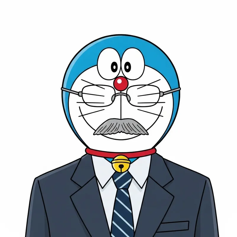 Male Professor with Doraemon-Like Head