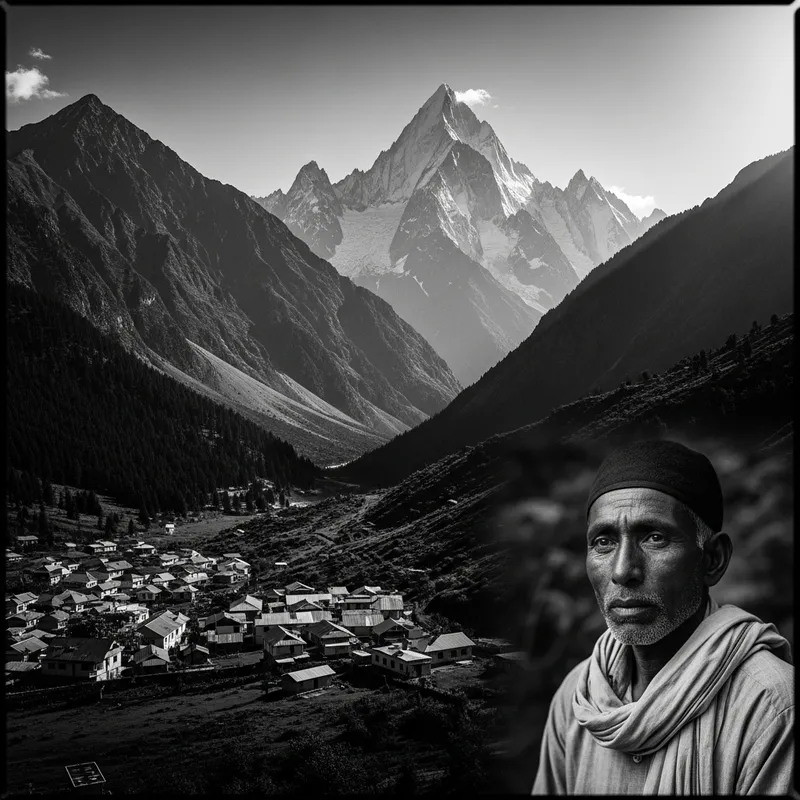 Vintage Mountain Landscape Portrait with Dramatic Lighting