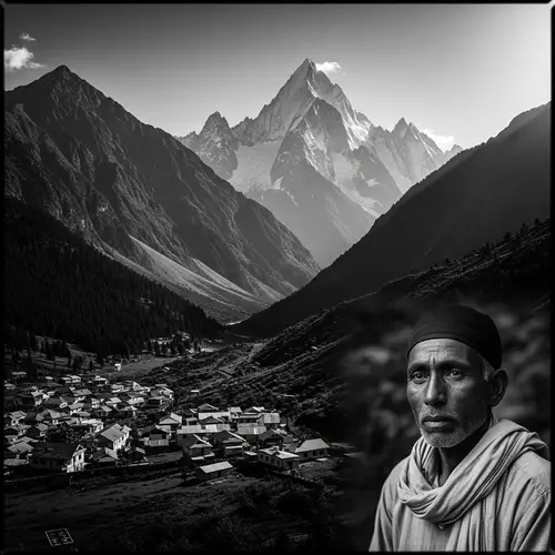 Vintage Black and White Mountain Landscape Portrait | Man in Contemplation