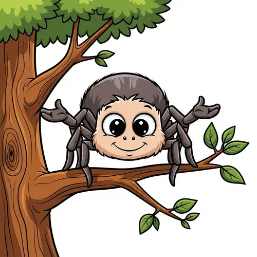 Cute Cartoon Spider in Tree | Vector Illustration