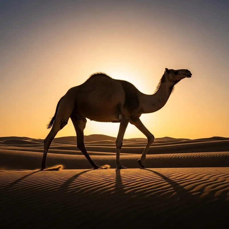 Majestic Camel Silhouette in Desert Majestic Camel Silhouette in Desert