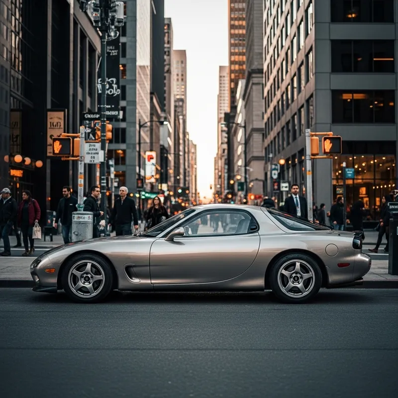 Urban Elegance: Mazda RX7 Sports Car in City Setting