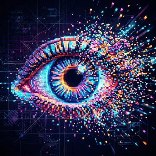 Colorful Pixel Eye Art - Digital Glitch Aesthetic