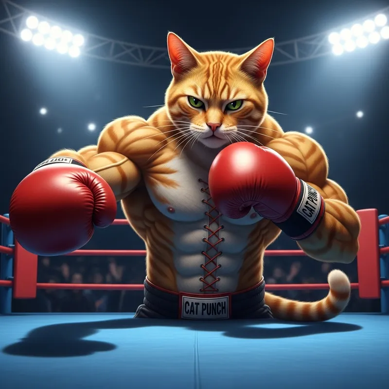 Muscular Cat Boxing: Fierce Feline in the Ring