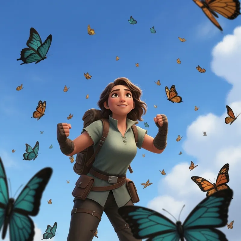 Empowered Woman Surrounded by Colorful Butterflies Empowered Woman Surrounded by Colorful Butterflies