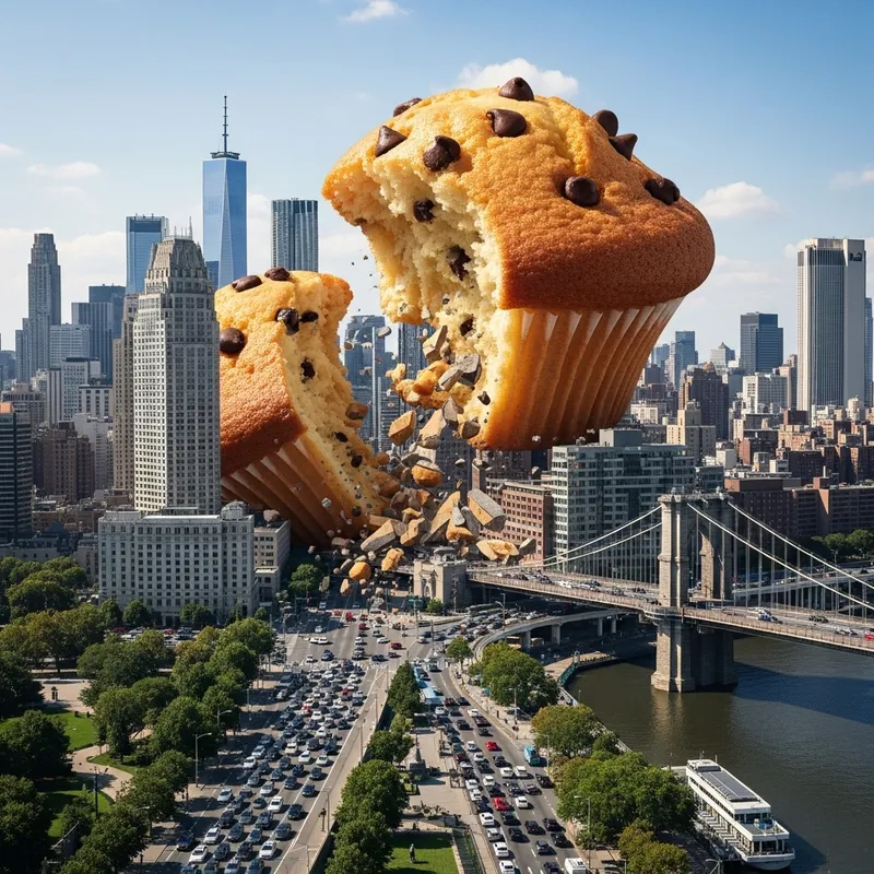 Giant Muffin Feasting on Cityscape Giant Muffin Feasting on Cityscape