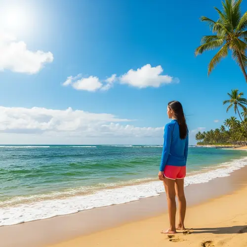 Hispanic Teenage Girl Enjoying Sun on Vibrant Beach