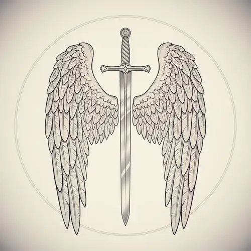 Guild Emblem with Vertical Sword and Angelic Wings