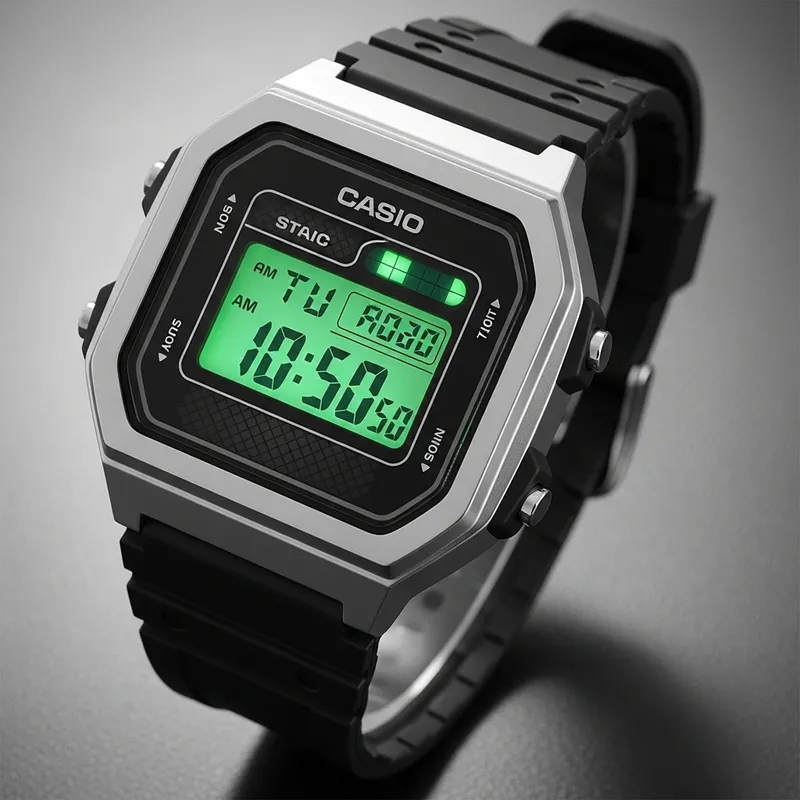 Photo Casio Watch with Black Strap and Silver Dial