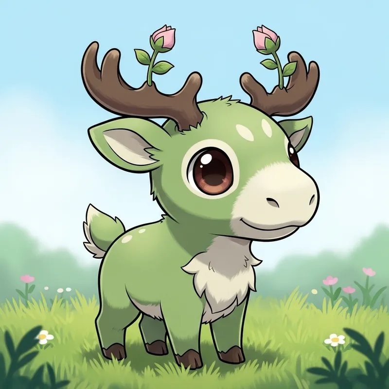 Cute Baby Moose Pokémon with Flower Horns