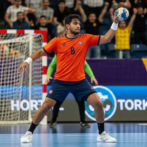 Dynamic South Asian Male Handball Player in Action | Game Intensity