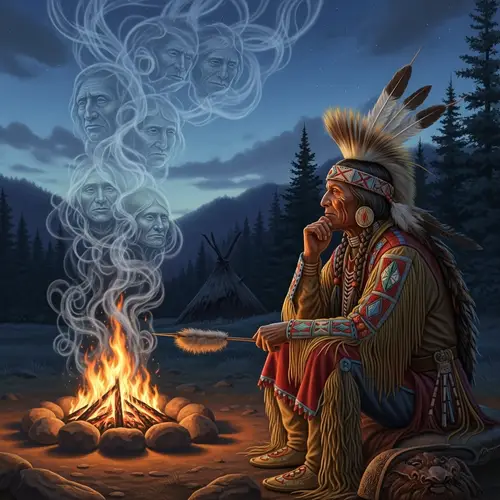 Native American Shaman Contemplating Campfire | Shamanism