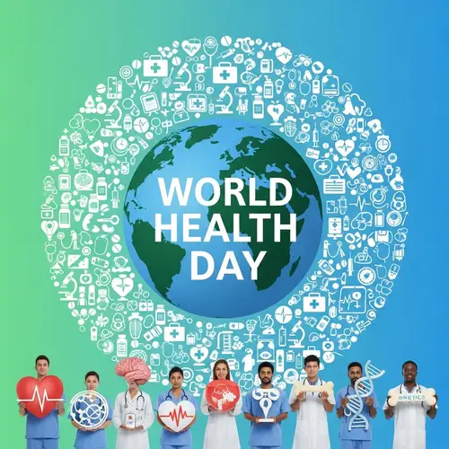 Global Health Day Celebration with Diverse Healthcare Icons