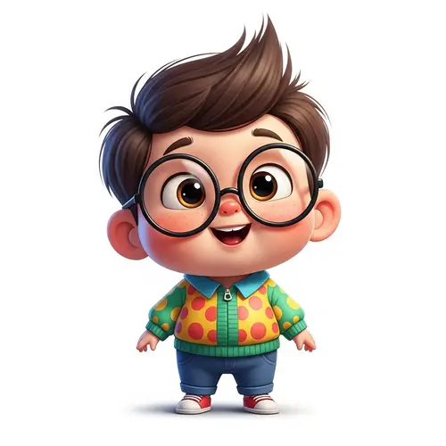 Whimsical Small Boy with Sparkling Eyes - Animated Style