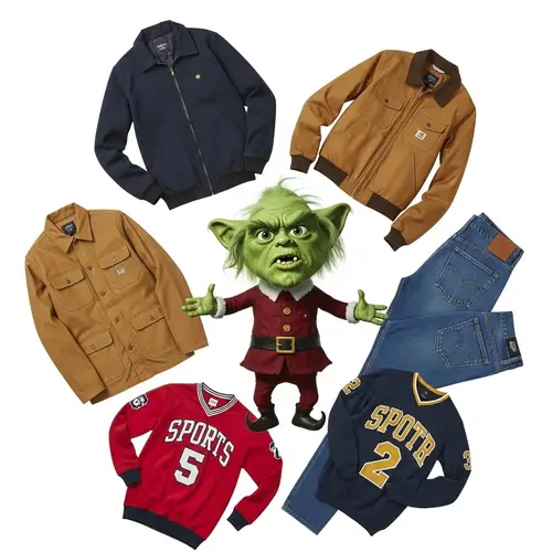 Designer Clothes Swirling Around Classic Holiday Character