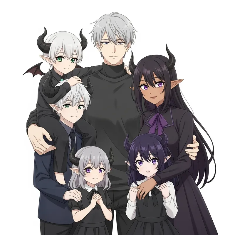 Enchanting Anime Family Portrait | Ashen Hair Man, Colorful Characters