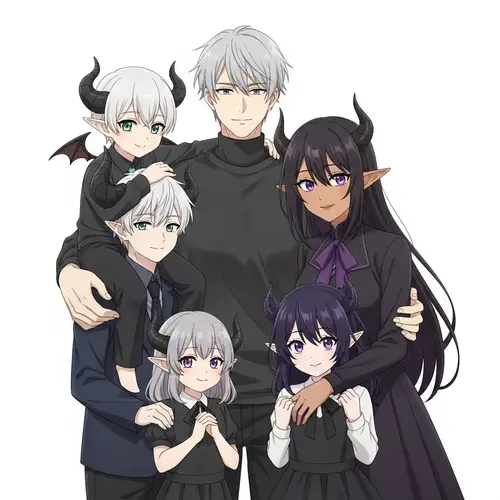 Delightful Family Portrait in Anime Style | Ashen Hair Man, Colorful Family Members