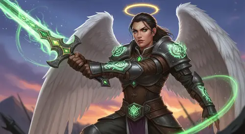 Female Angel Hexblade Warlock with Green Greatsword