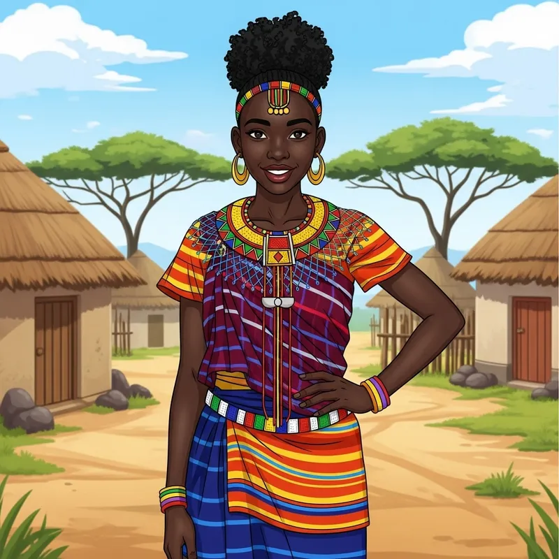 Tall and Beautiful African Girl in Vibrant Traditional Garments