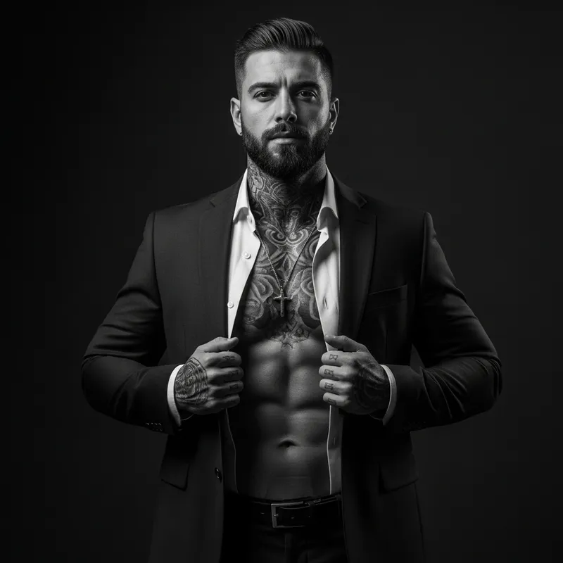 Powerful Italian Mob Boss Portrait in High Contrast Film Noir Style