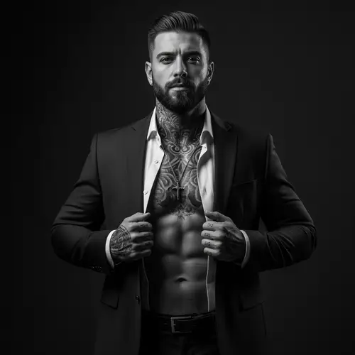 Italian Descent Designer Suit Portrait in Film Noir Style