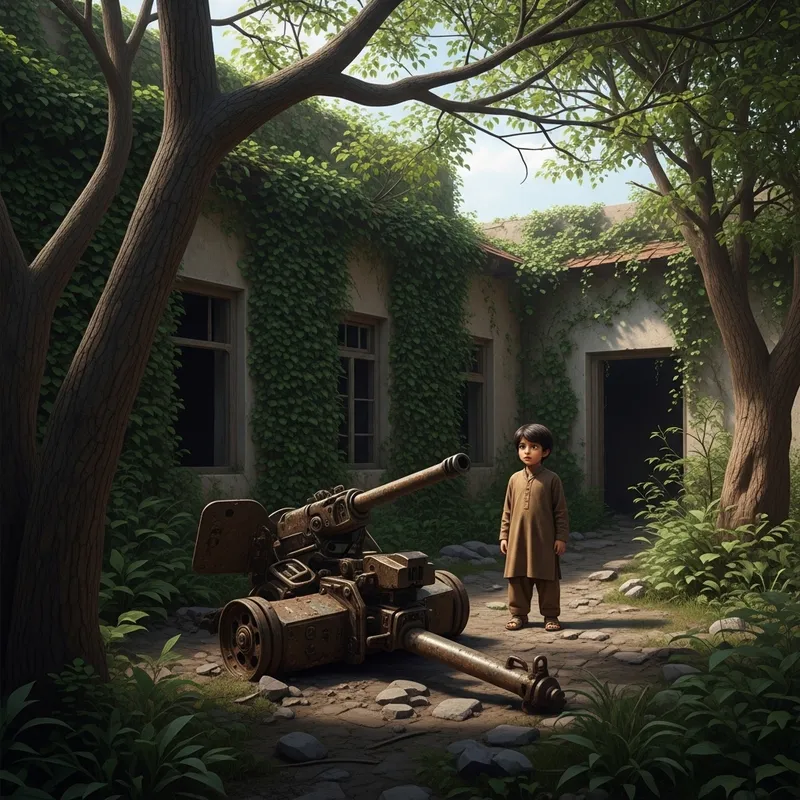 Curiosity of a Boy in an Abandoned Village Curiosity of a Boy in an Abandoned Village