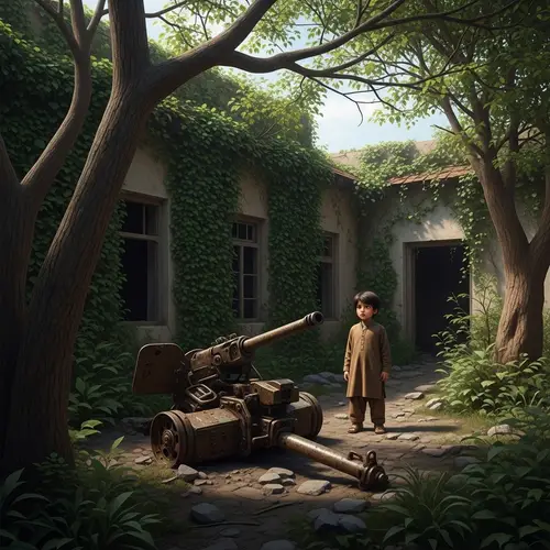 Curiosity of a Boy in an Abandoned Village