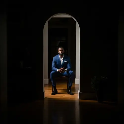 Mysterious Black Man in Chair - Atmospheric Portrait