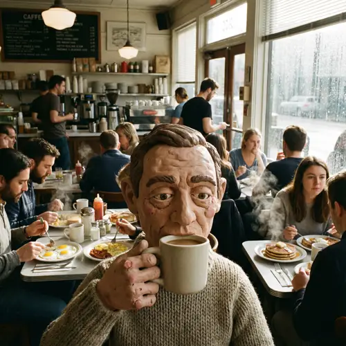 Busy Cafe Breakfast Scene With Claymation Character