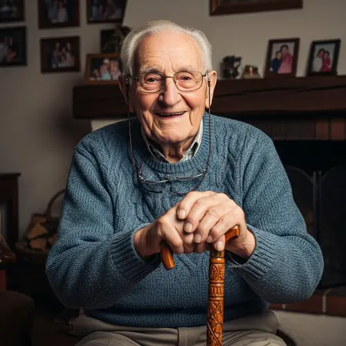 Cheerful Elderly Man with Expressive Eyes and a Warm Smile