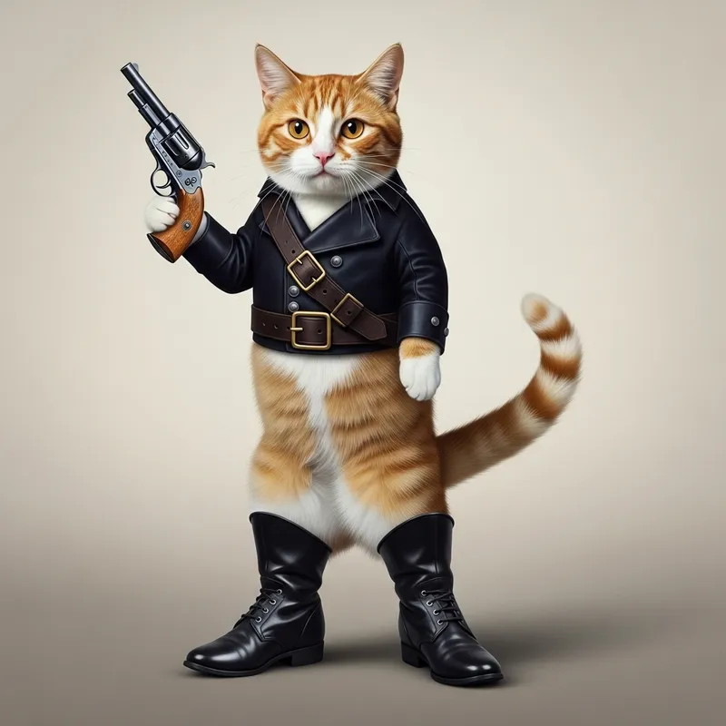 Cat in Boots with Gun - Courageous Feline