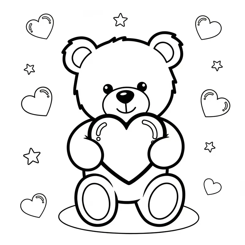 Valentine Teddy Bear Coloring Page - MK Style Valentine Teddy Bear Coloring Page - MK Style