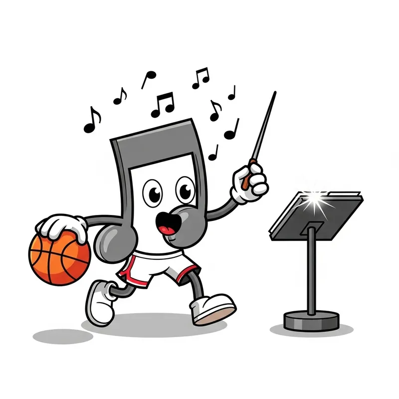 Cartoon Music Note: Basketball Conductor in Action