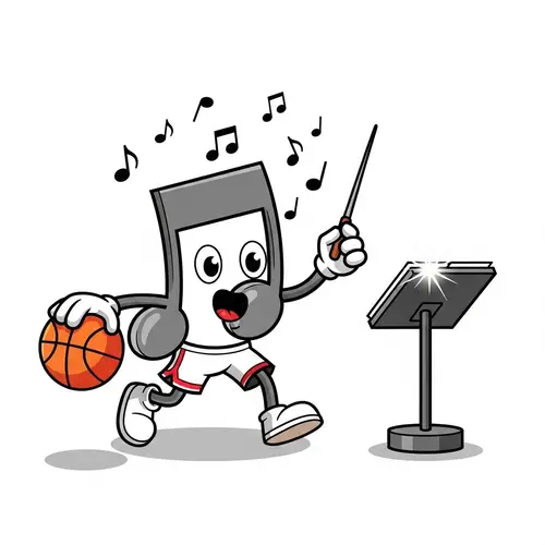 Cartoon Music Note: Basketball Conductor in Action