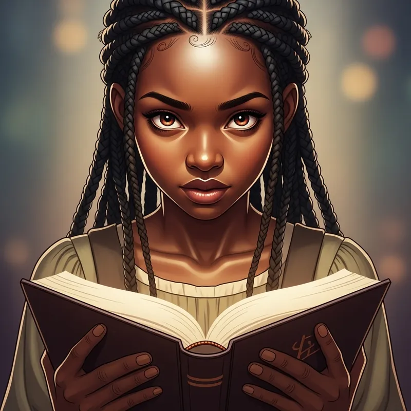 Faithful African-American Woman with Bible and Braided Hair