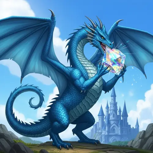 Majestic Cerulean Blue Dragon with Captivating Crystal