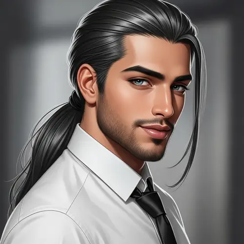 Middle-Eastern Man with Long Dark Hair in White Shirt and Tie