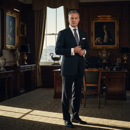 Luxurious Office Setting with Wealthy Middle-Aged Caucasian Man