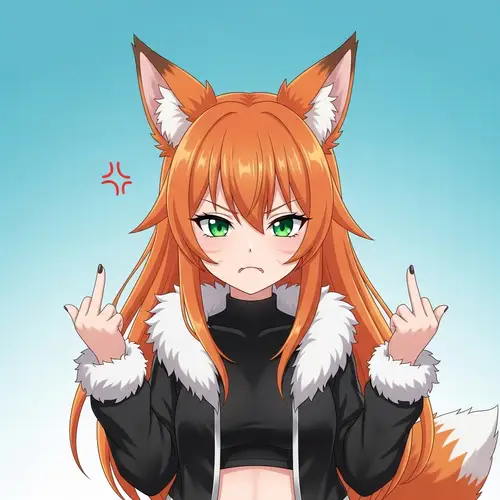 Annoyed Kawaii Girl with Fox Ears Illustration