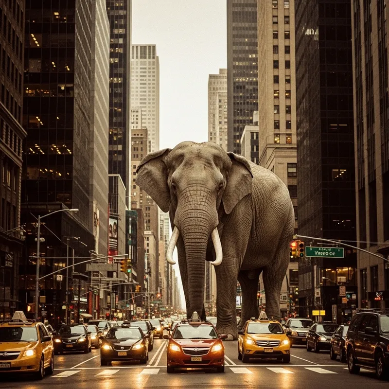 Giant Elephant Captivating Times Square, Kodak Vision 3500