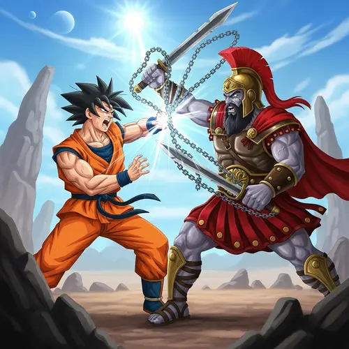 Epic Battle: Muscular Warrior vs Grey-Skinned Gladiator