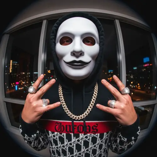 Urban Nightlife Hip-Hop Style with Ghostface Mask and Glittering Chains