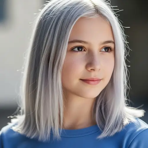 13-Year-Old Girl with Silver Hair & Dark Eyes