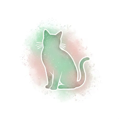 Contemporary Cat Art: Glittering Watercolor Cat in Light Green & Pink