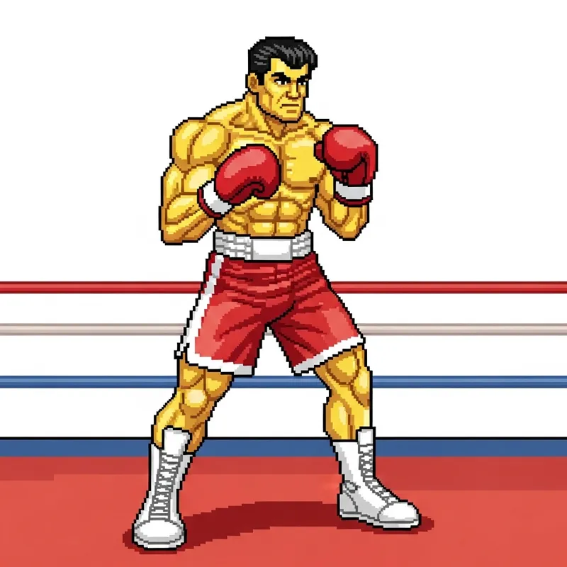 Pixel Art Boxer - Masculine Fighter with Black Hair in Pixel Style