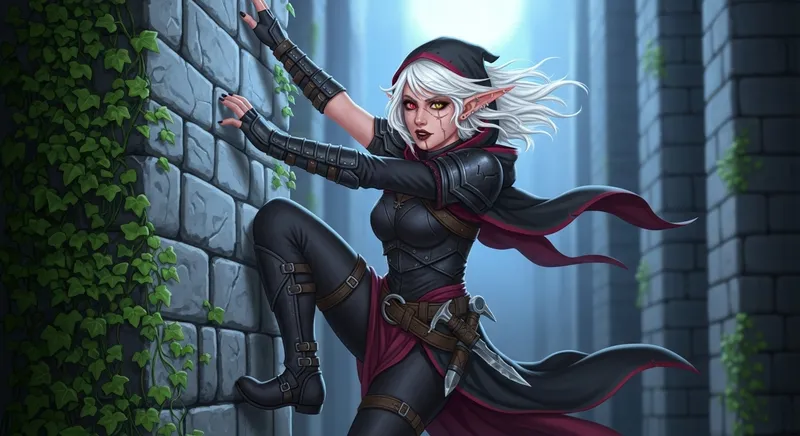 Moonlit Spider Elf - Illustration of Graceful Wall Climber