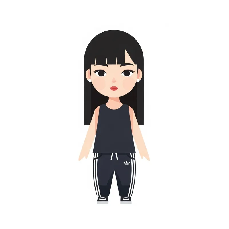 Flat Illustration of Japanese Girl in Cute Geometric Style